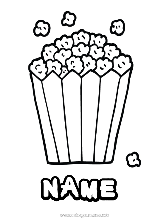 Colouring page to print Food Cinema Popcorn Treats, Sweets Easy Colouring Pages
