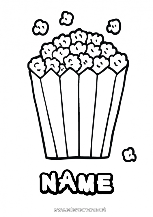 Coloring page to print Food Movie theater Popcorn Treats Easy coloring pages