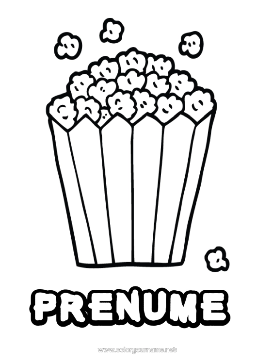 Pagină de colorat de imprimat Mâncare Cinema Popcorn Dulciuri, bunătăți Desene de colorat ușoare