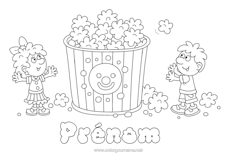 Coloriage à imprimer Fille Garçon Nourriture Cinéma Pop Corn Gourmandises, sucreries