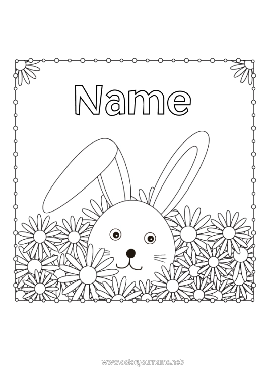 Coloring page to print Flowers Bunny Animal Daisy Forest animals