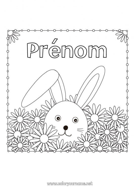 Coloriage à imprimer Fleurs Lapin Animal Marguerite Animaux de la forêt