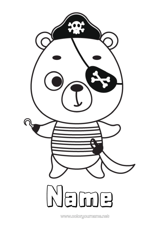 Colouring page to print Disguise Bear Pirate Teddy Bear Forest Animals