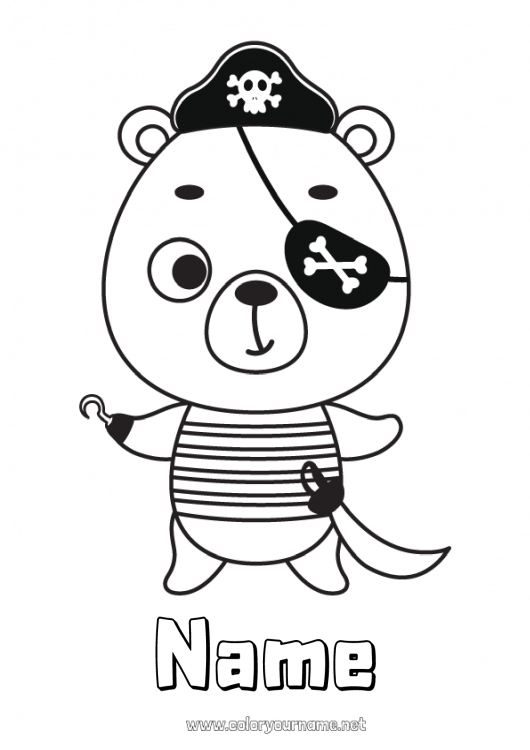 Coloring page to print Fancy dress Bear Pirate Teddy Bear Forest animals