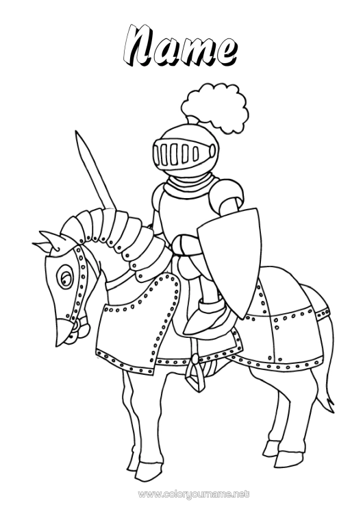 Colouring page to print Horse Knight Farm Animals