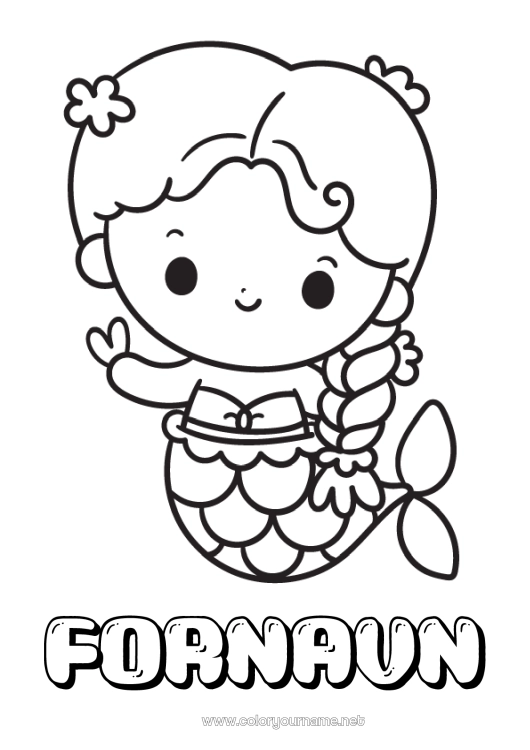 Farvelægningssiden til udskrivning Sød Kawaii Sirene