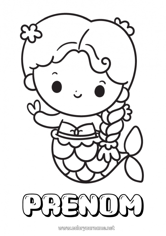 Coloriage à imprimer Mignon Kawaii Sirène