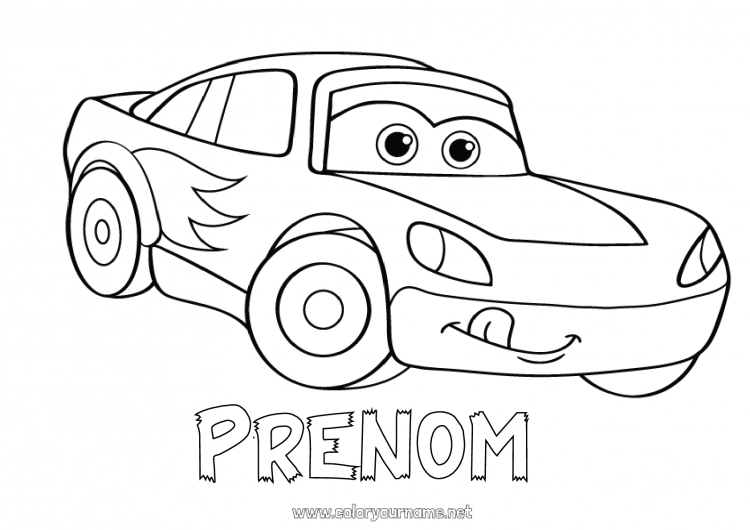 Coloriage à imprimer Véhicules Voiture Voiture de course Voitures, vans et camping-cars Véhicules de course et circuits Dessin animé Cartoon Véhicules personnages