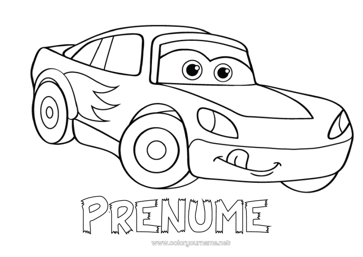 Pagină de colorat de imprimat Vehicule Mașină Mașină de curse Mașini, furgonete și autorulote Vehicule de curse și circuite Desen animat Desen animat Vehicule personaje