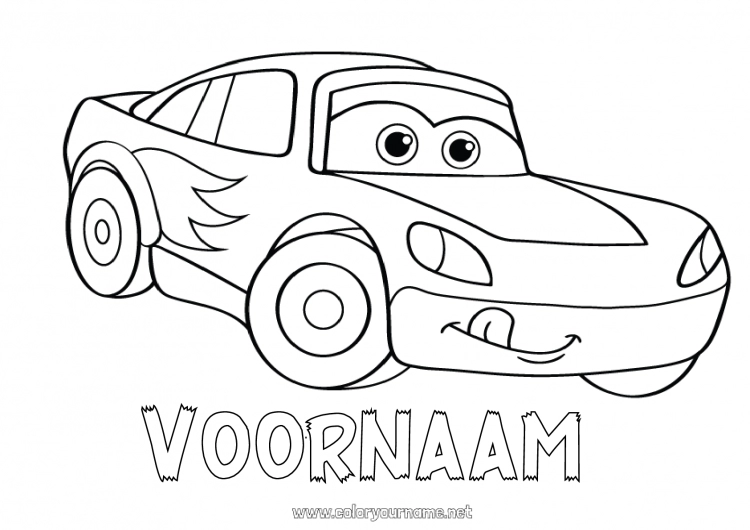 Kleurplaat om af te drukken Voertuigen Auto Raceauto Auto's, busjes en campers Racewagens en circuits Cartoon Cartoon Voertuigpersonages