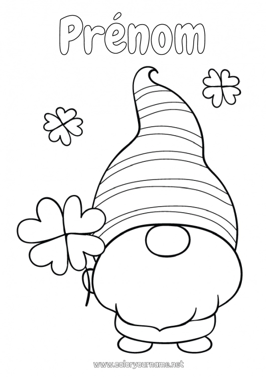 Coloriage à imprimer Chance Trèfle Irlande Fête de la Saint Patrick Gnome