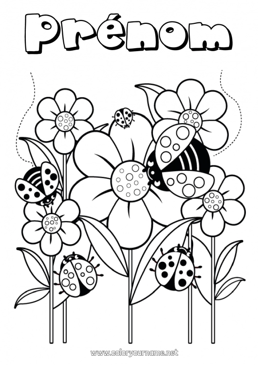 Coloriage à imprimer Fleurs Printemps Animal Coccinelle Insectes