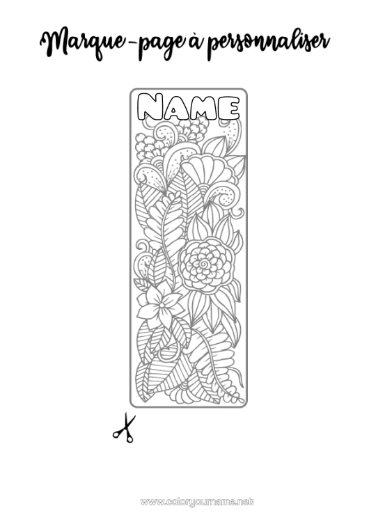 Colouring page to print Flowers Spring Bookmark Intermediate Colouring Sheets