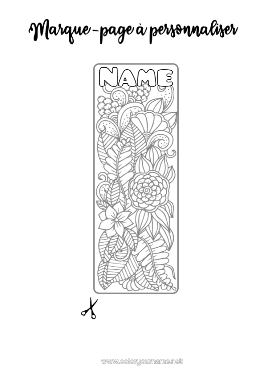 Coloring page to print Flowers Bookmark Intermediate coloring pages