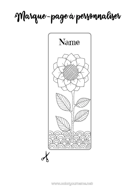 Coloring page to print Flowers Bookmark Sunflower