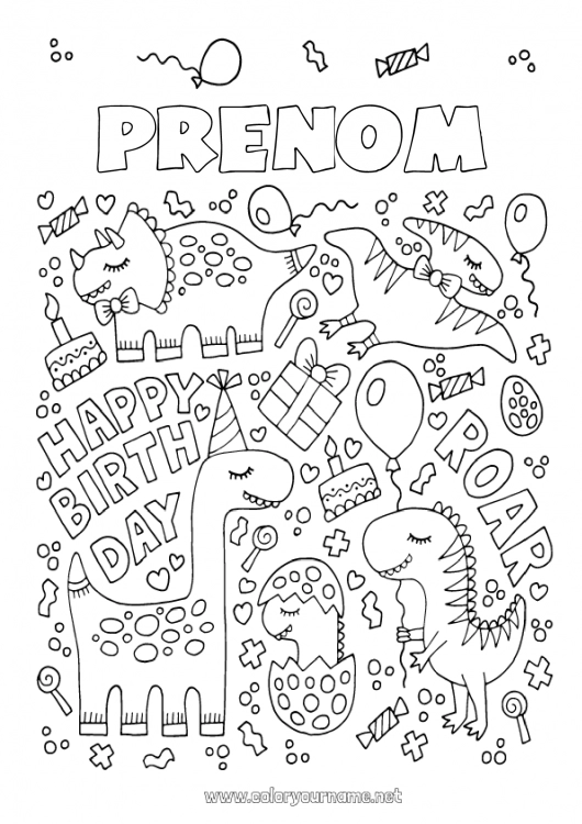 Coloriage à imprimer Anniversaire Dinosaures Tricératops