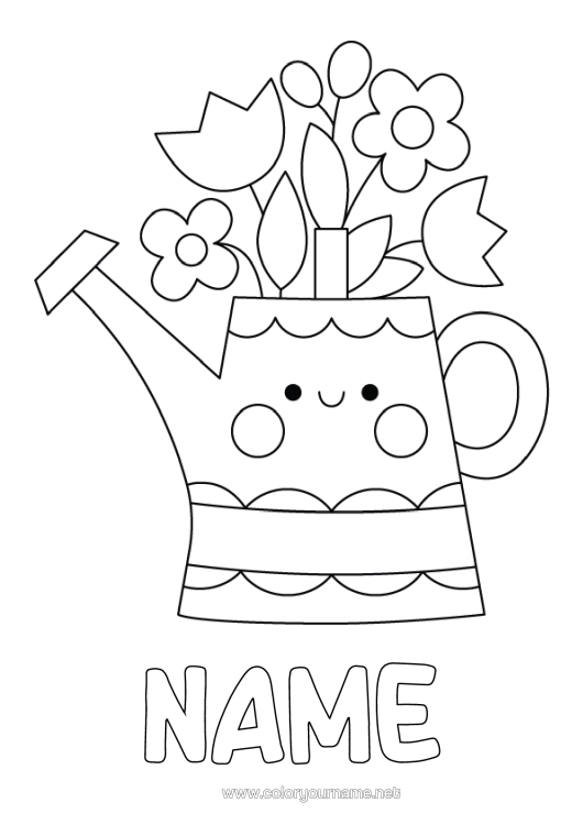 Colouring page to print Flowers Tulip Daisy Easy Colouring Pages