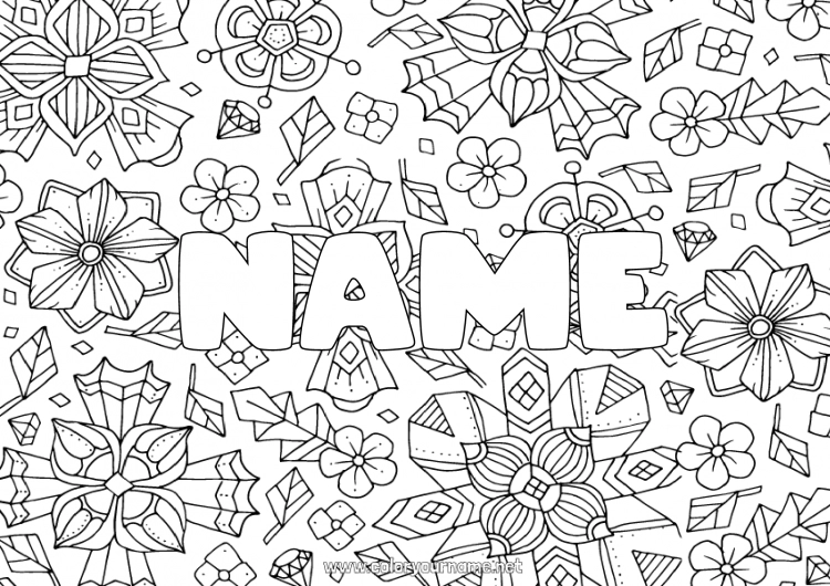 Coloring page to print Flowers Decorated name Complex coloring pages