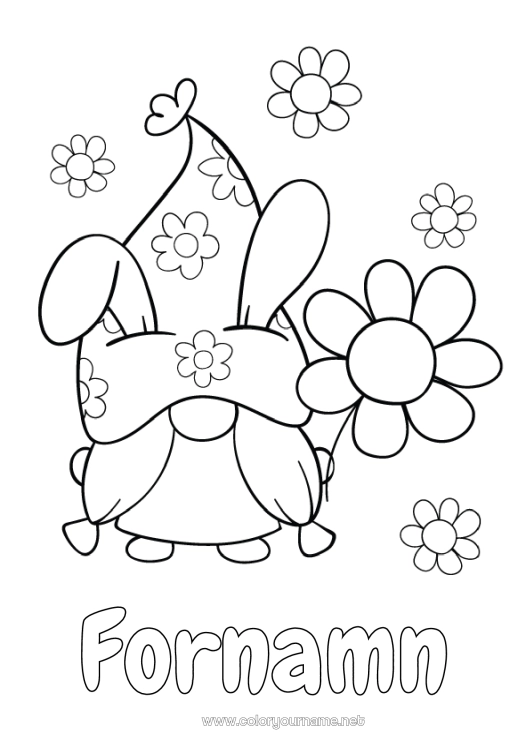 Färgläggningssida att skriva ut Blommor Gnom. Marguerite