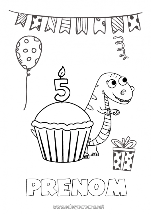 Coloriage à imprimer Bougie Gâteau Dinosaures Coloriages faciles Age fêté personnalisable