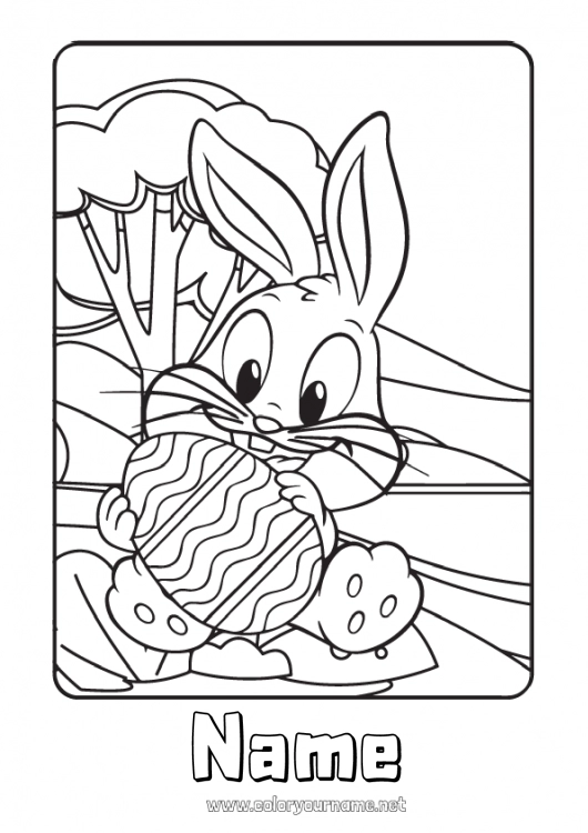 Coloring page to print Bunny Animal Easter eggs Forest animals