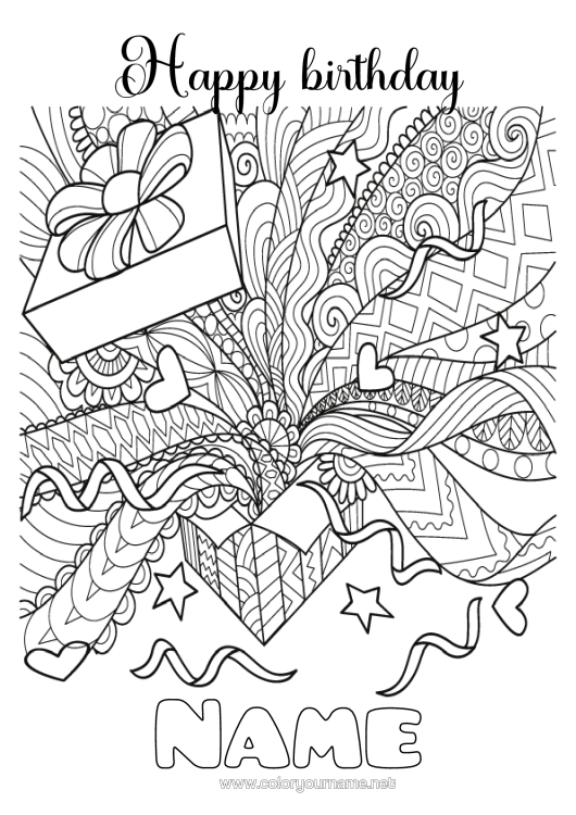 Colouring page to print Gifts Birthday Mandala Complex Colouring Pages Happy Birthday Message