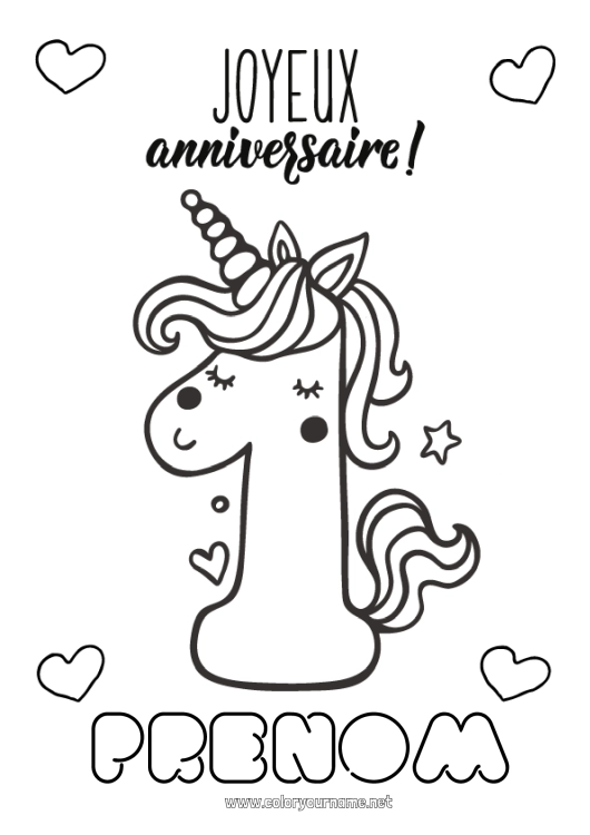 Coloriage à imprimer Anniversaire Chiffre Licorne Coloriages faciles Joyeux anniversaire (français) Message Gros chiffre âge Dragons, licornes et animaux fantastiques