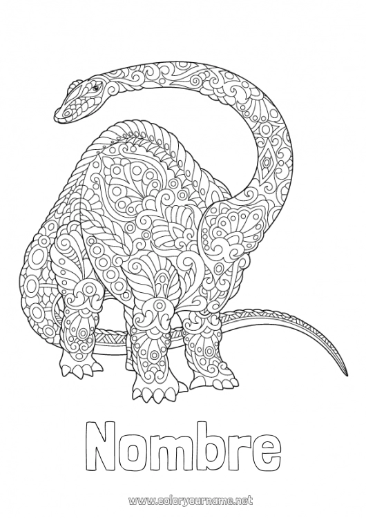 Dibujo para colorear para imprimir Calma y zen Mandala Dinosaurios Diplodocus