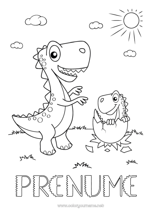 Pagină de colorat de imprimat Dinozauri Animal Tyrannosaur.