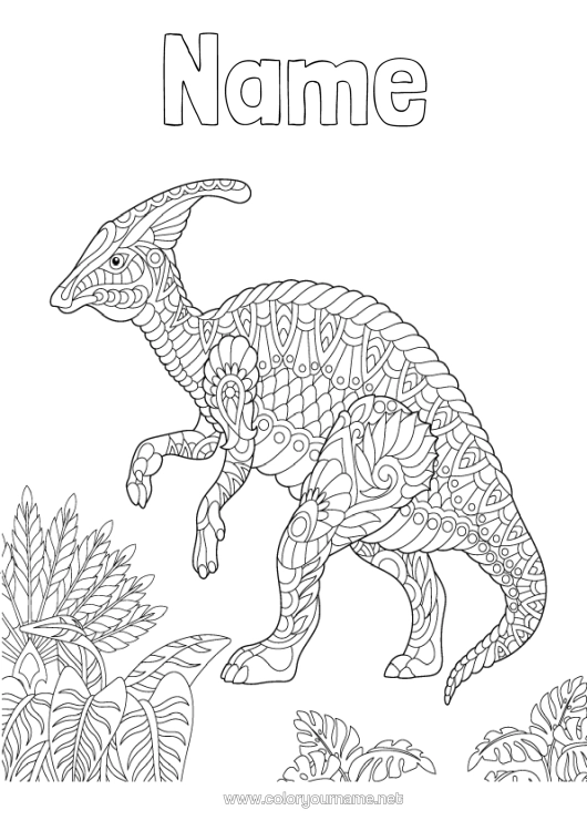 Colouring page to print Calm And Zen Mandala Dinosaurs Animal Parasaurolophus