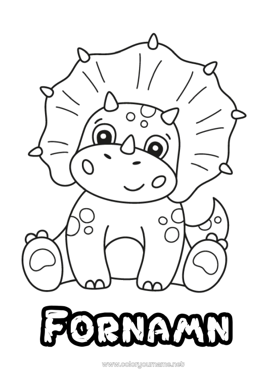 Färgläggningssida att skriva ut Söt Dinosaurier Djur Triceratops
