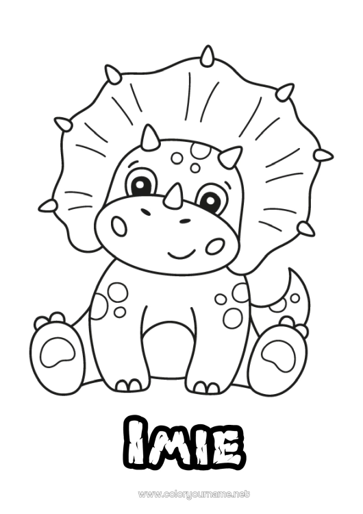 Kolorowanka do wydruku Słodki Dinozaury Zwierzę Triceratops