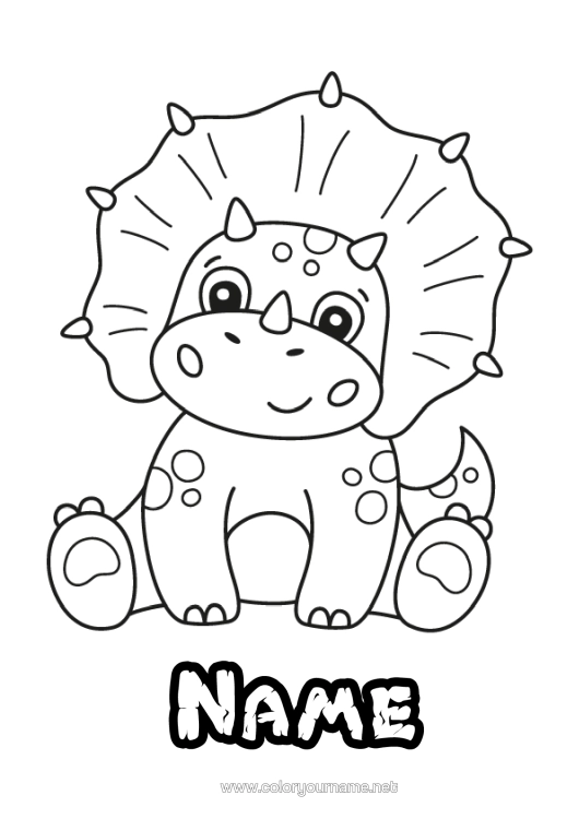 Colouring page to print Cute Dinosaurs Animal Triceratops