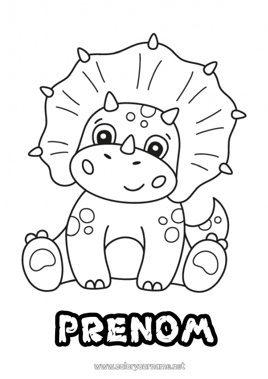 Coloriage à imprimer Mignon Dinosaures Animal Tricératops