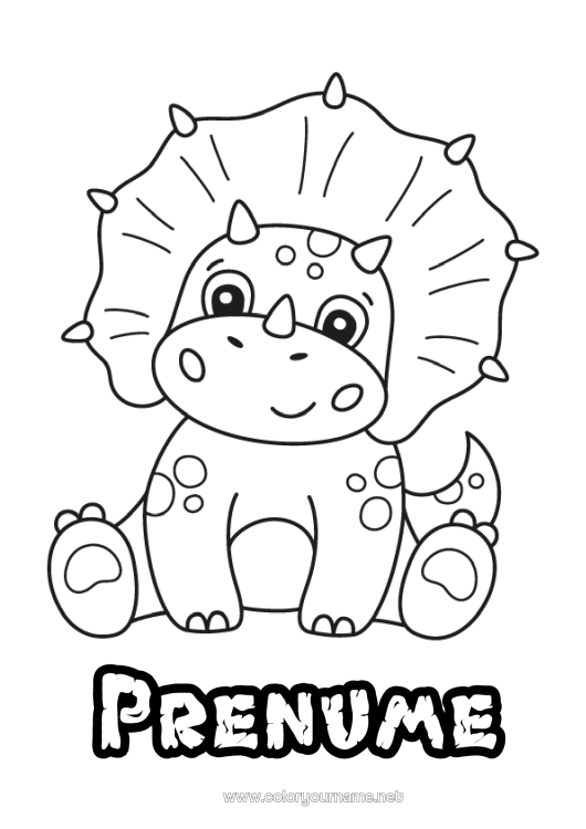 Pagină de colorat de imprimat Drăguț Dinozauri Animal Triceratops