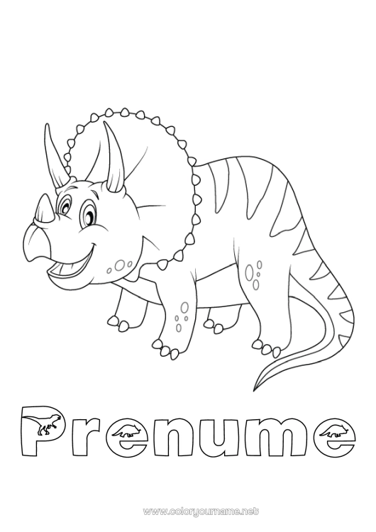 Pagină de colorat de imprimat Dinozauri Animal Triceratops