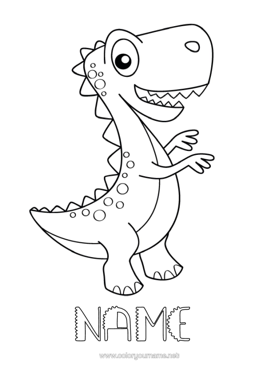 Colouring page to print Cute Dinosaurs Animal Tyrannosaurus