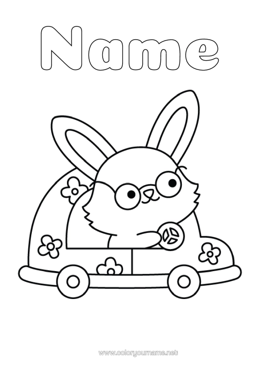 Colouring page to print Spring Rabbit Vehicles Car Animal Easy Colouring Pages Forest Animals Cars, Vans And Motorhomes