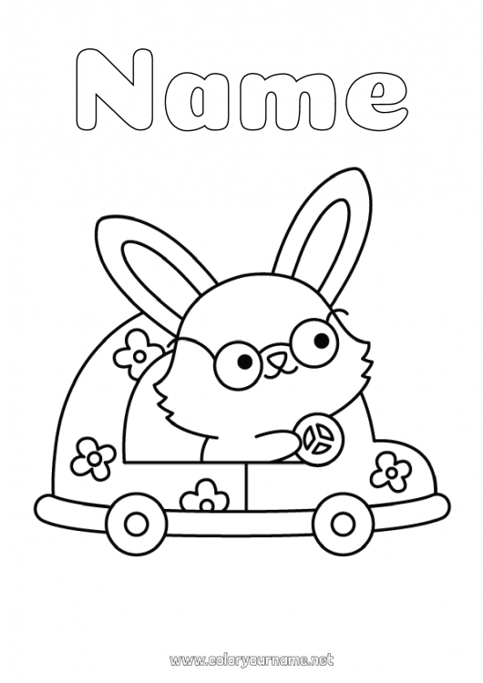 Coloring page to print Spring Bunny Vehicles Car Animal Easy coloring pages Forest animals Cars, vans, and motorhomes