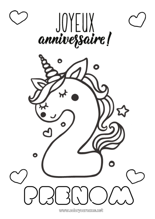 Coloriage à imprimer Anniversaire Chiffre Licorne Coloriages faciles Joyeux anniversaire (français) Message Gros chiffre âge Dragons, licornes et animaux fantastiques