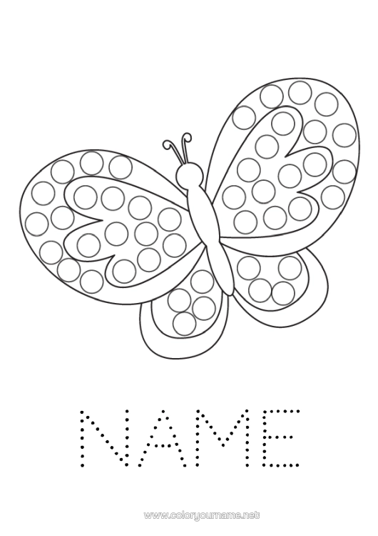 Colouring page to print Butterfly Children's Activities Animal Spot Markers Insects