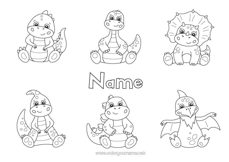 Colouring page to print Cute Dinosaurs Children's Activities Animal Diplodocus Triceratops Intermediate Colouring Sheets