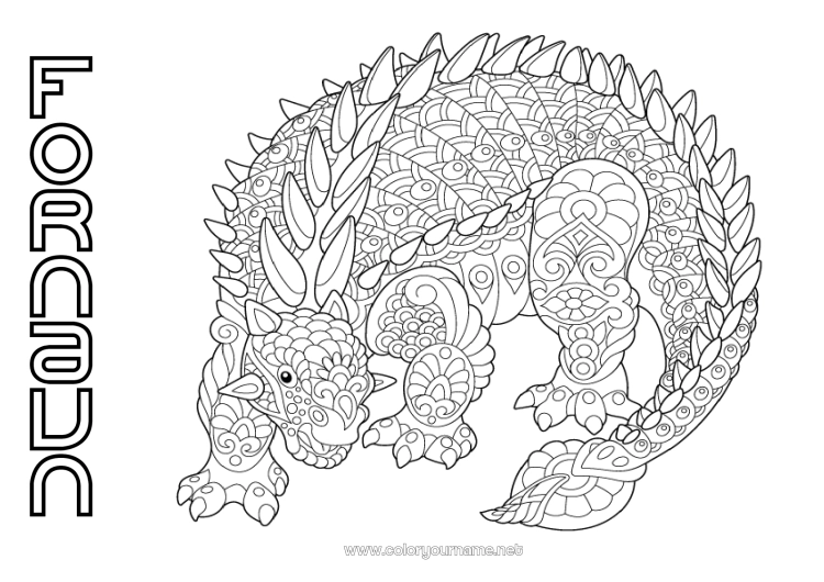 Farvelægningssiden til udskrivning Rolig og zen Mandala Dinosaurer Dyr