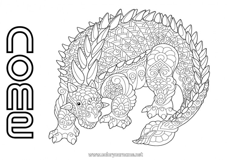 Página de desenho para imprimir Calmo e zen Mandala Dinossauros