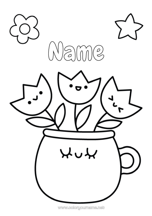 Colouring page to print Flowers Cute Tulip Easy Colouring Pages