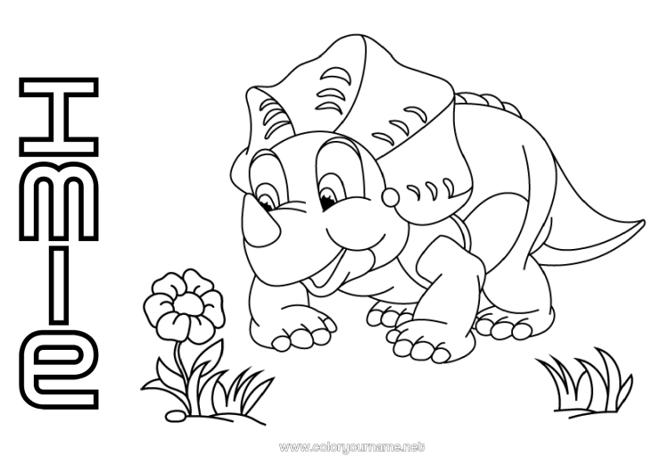 Kolorowanka do wydruku Dinozaury Zwierzę Triceratops