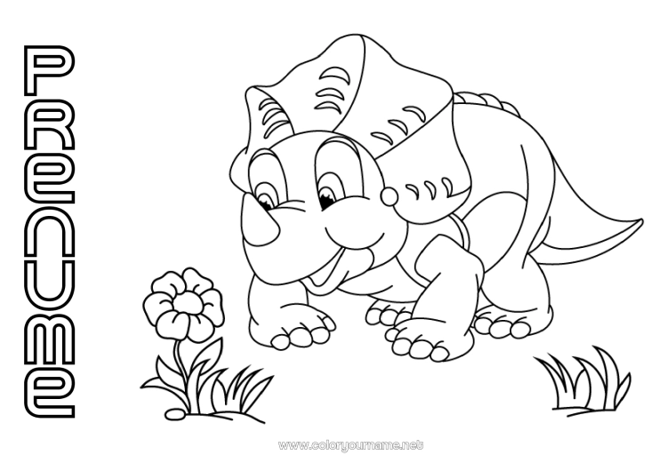 Pagină de colorat de imprimat Dinozauri Animal Triceratops