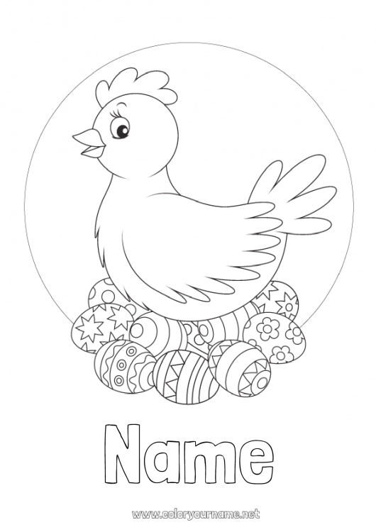 Coloring page to print Hen Animal Easter eggs Easter Farm animals