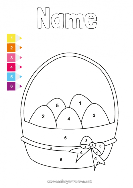 Coloring page to print Number Coloring by numbers Children's activities Easter eggs Easter Basket Easy coloring pages