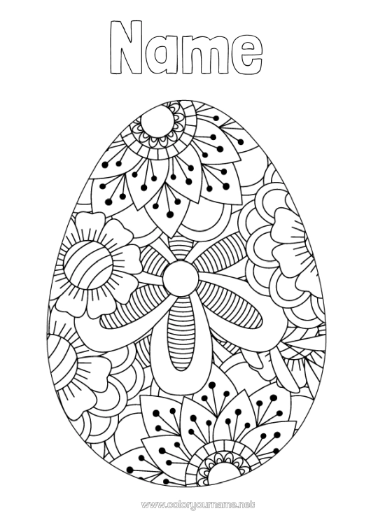 Colouring page to print Flowers Calm And Zen Mandala Spring Easter Eggs Easter Large Easter Egg Intermediate Colouring Sheets